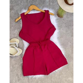 Conjuntos Feminino Duna Liso Blusa Decote V Shorts Soltinho Moda Verão Casual em Oferta na Shopee