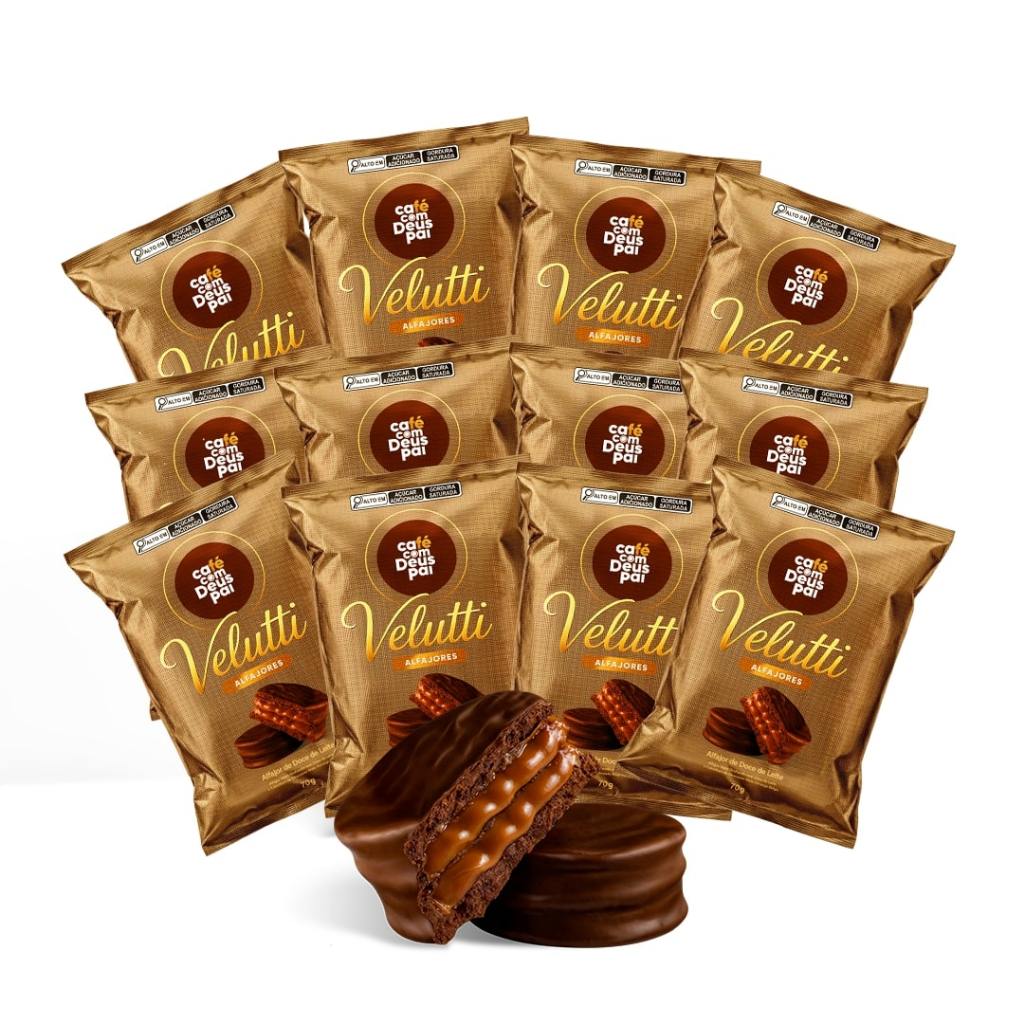 Alfajor Velutti 70g | Lançamento Café com Deus Pai | Display c/ 12 Unidades