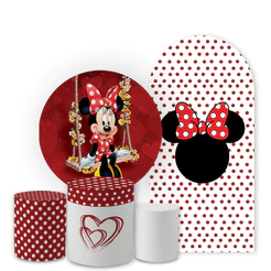Capa Painel Redondo + Trio Cilindro Tema Minie Vermelha Festa Infantil Sublimado Lançamento Bibi
