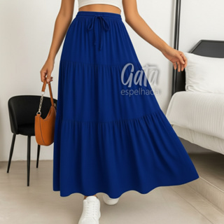 Saia Longa 3 Marias Com Forro e Sem Forro Cintura Alta Elásticos no Cós Moda Gringa e Evangélica Tendência em Oferta na Shopee
