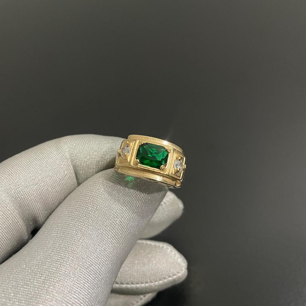 Anel de Formatura Pedra Verde Esmeralda de Moeda Antiga