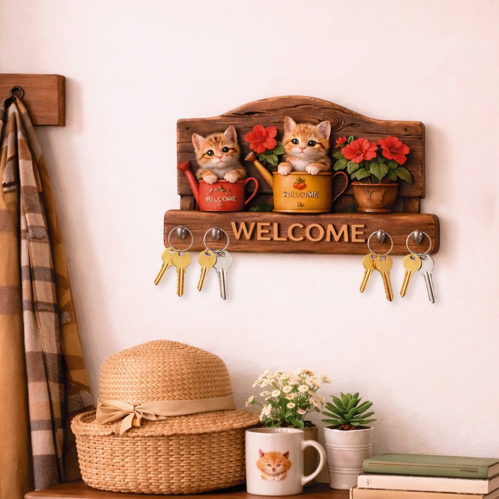 Porta-Chave Decorativo De Parede 2D Com Efeito 3D  - Gatinhos presente em Oferta na Shopee