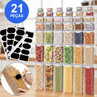 Kit 21 Potes Herméticos Resistentes para Mantimentos Alimentos e Dispensa - Jogo Completo de Potes.. em Oferta na Shopee