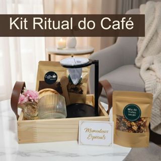 Kit Ritual do Café | Presente Gourmet com Bandeja, Xícara e Frutas Secas em Oferta na Shopee