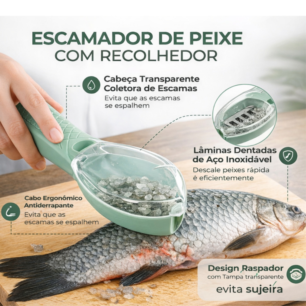 Raspador com coletor de escama de peixe/Retira escamas/DESCAMADOR de PEIXE em Oferta na Shopee