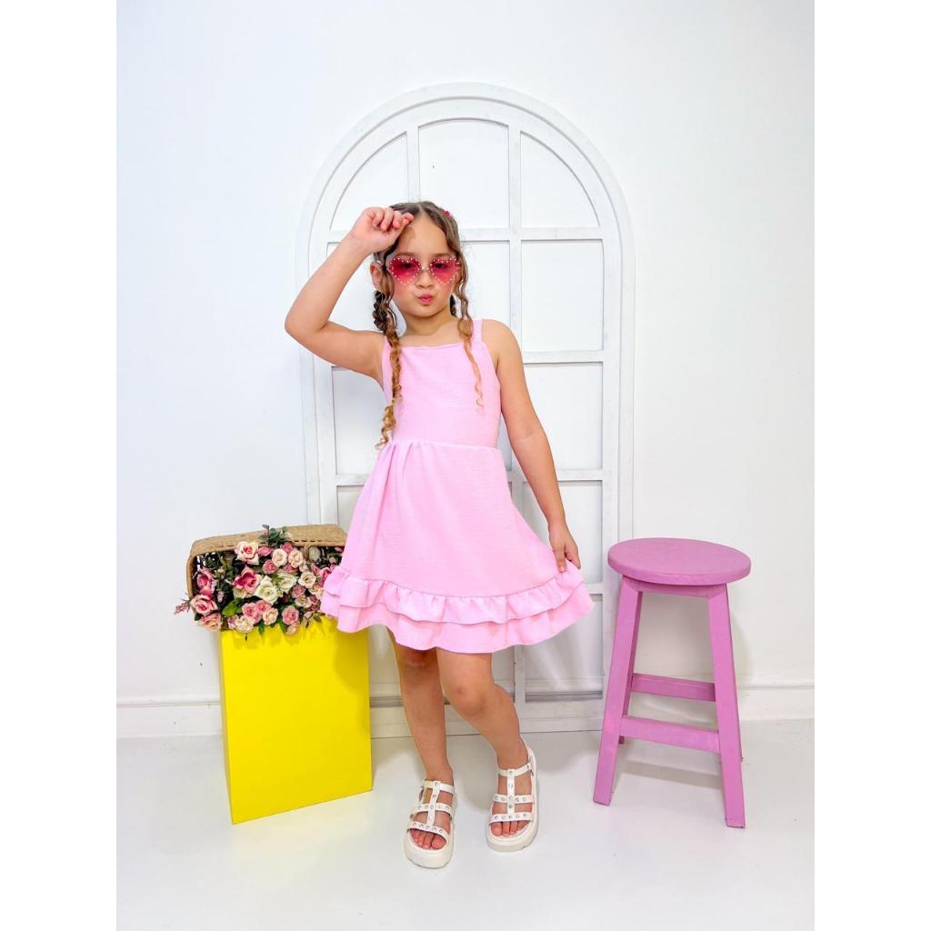 Vestido Duna Infantil Laço Ajustável Liso Alça Soltinho Verão Delicado Confortável em Oferta na Shopee