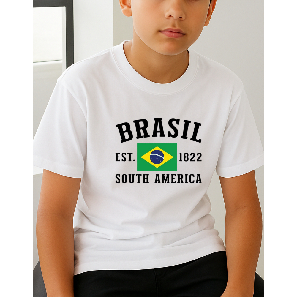 Camiseta Algodão Infantil Estampa Brasil Est 1822 1003 Copa do Mundo Moda Esportiva Futebol Torcida Organizada
