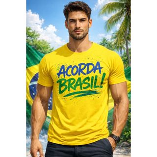 Camiseta unissex ACORDA BRASIL 100% algodão gola redonda tecido leve não encolhe e não desbota