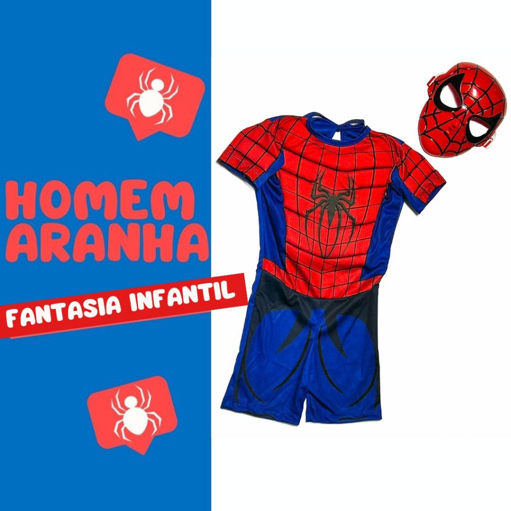 Fantasia Curta com Enchimento do Homem Aranha + Mascara de Plastico