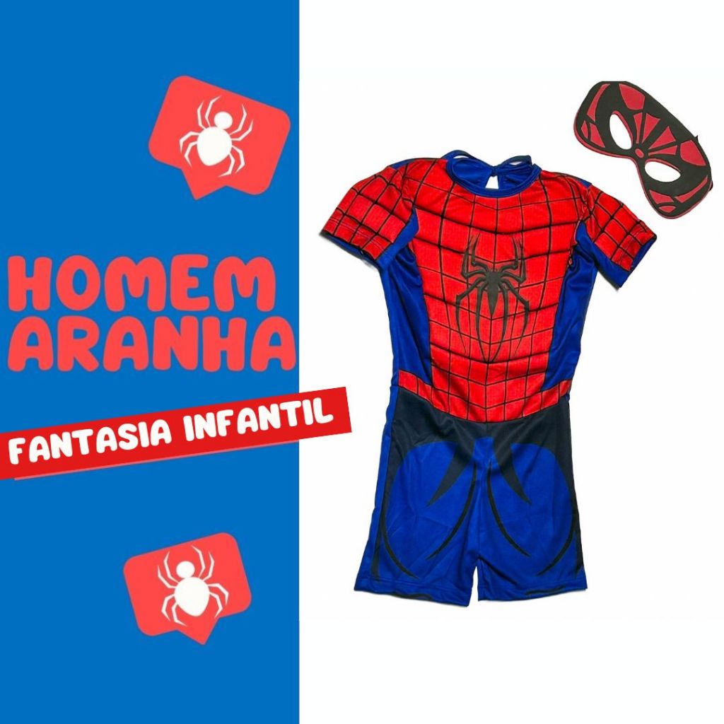 Fantasia Curta com Enchimento do Homem Aranha  + Mascara de EVA
