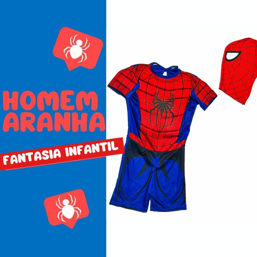 Fantasia Curta com Enchimento do Homem Aranha + Mascara de Pano