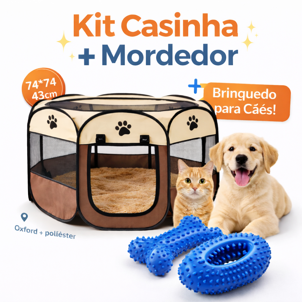 Casinha Dobrável para Pet + Mordedor Brinquedo para Cães e Gatos
