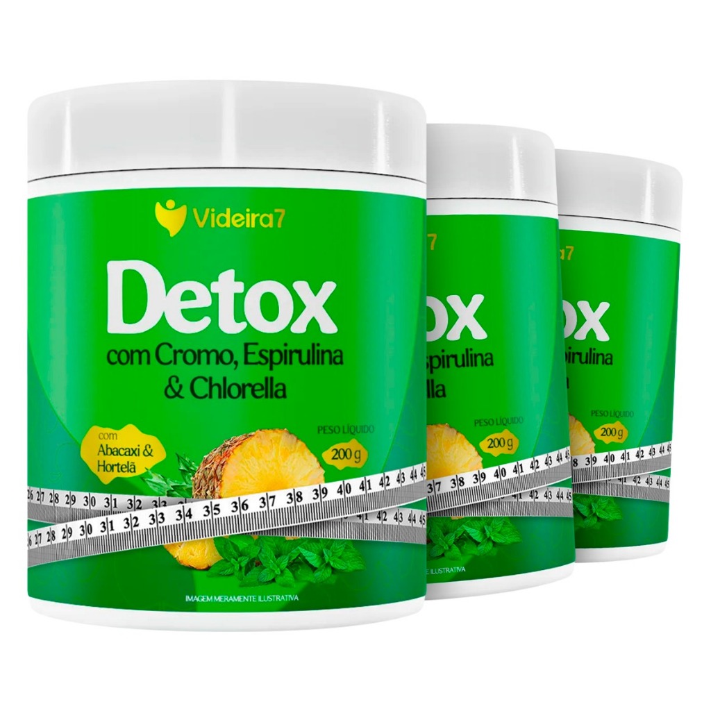 Kit 3un Detox em Pó , Espirulina E Clorella, Cromo, Cha Verde- 200g em Oferta na Shopee