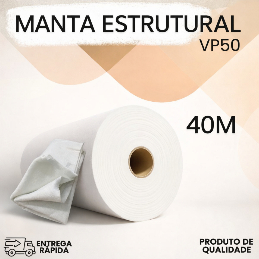 Manta Estrutural 40 Metros VP50 Tipo Bidim Reforço para Impermeabilização