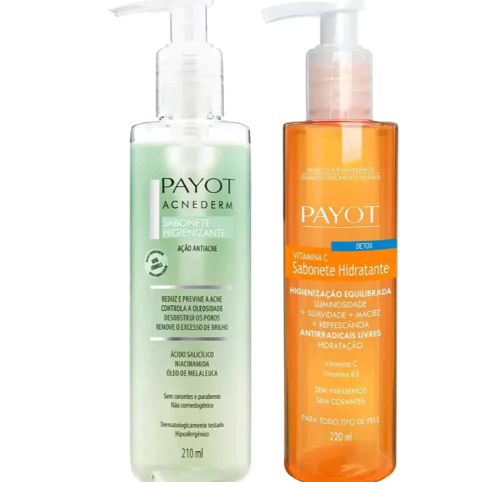 Kit 2 Sabonete Líquido Facial Vitamina C 220ml e Sabonete Acnederm Controla Oleosidade 210ml Payot