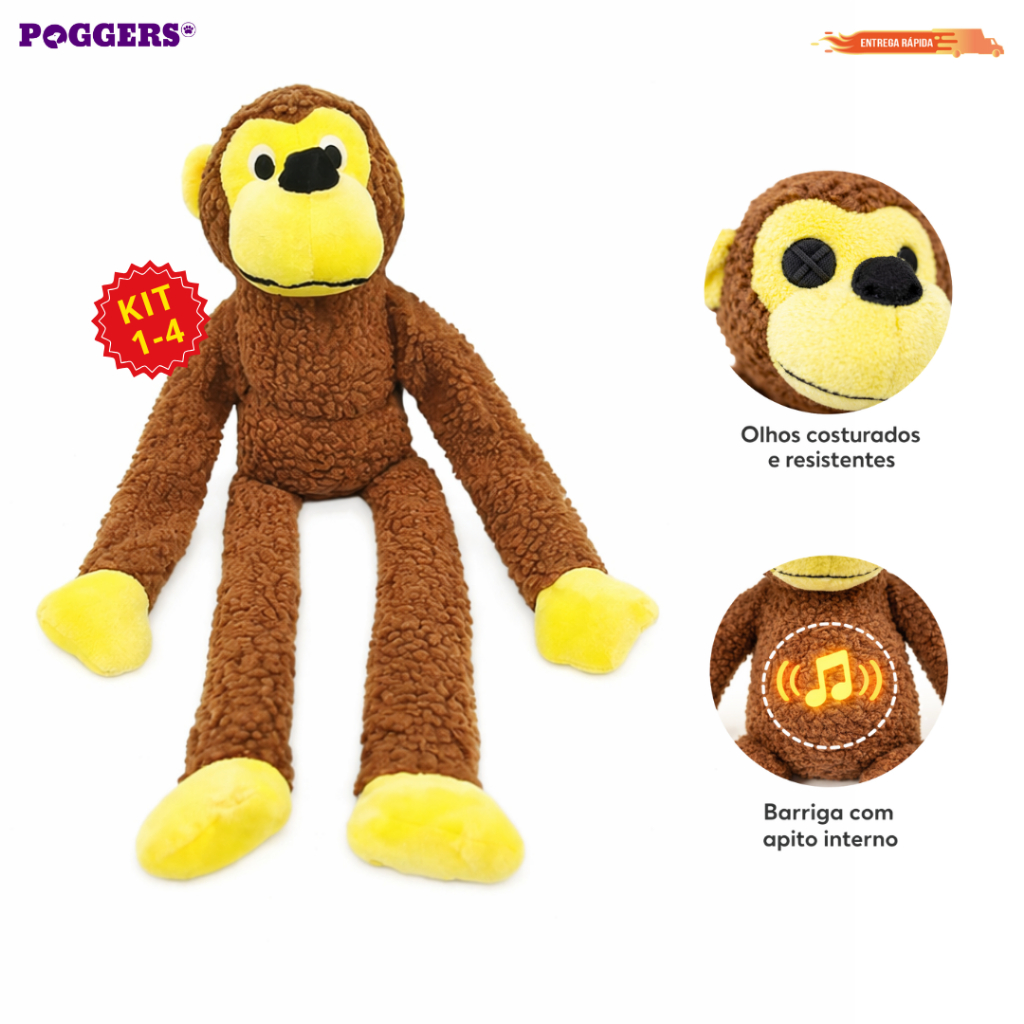 Kit 1-4 Brinquedo Cachorro Pelúcia Macaco 40 cm com Apito Diversão Pet em Oferta na Shopee