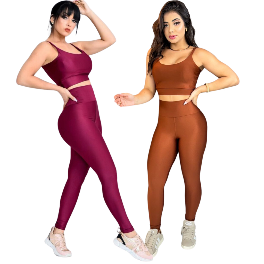 Kit 2 Conjuntos Calça E Top Bojo Roupas Feminina Academia Legging esporte suplex Cos Alto em Oferta na Shopee