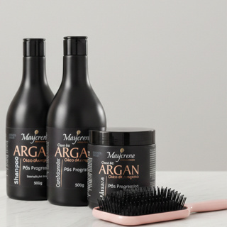 Kit Manutenção Pós Progressiva Maycrene Óleo de Argan - Shampoo + Condic + Máscara + Escova Raquete a Pronta Entrega em Oferta na Shopee