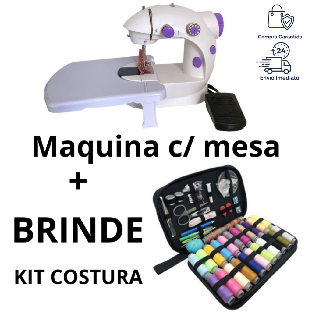 Mini Maquina Costura Com MESA Portátil Elétrica Bivolt + BRINDE