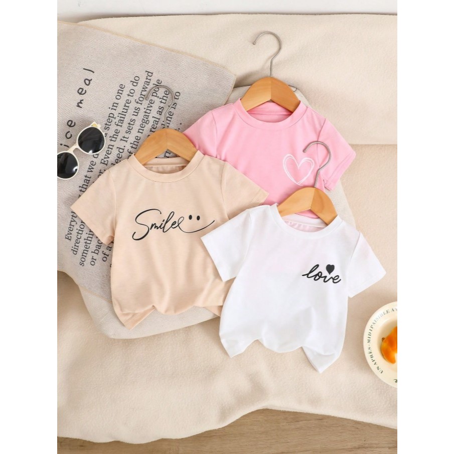 Kit 3 Camisetas Infantil Estampada Manga Curta Delicadas T-Shirt Luxo Criança Minimalista Algodão