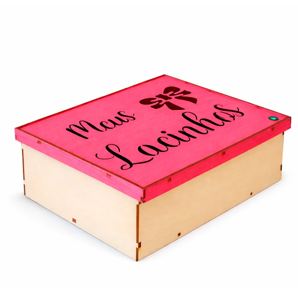 Caixa Organizadora MDF Com Tampa Rosa Porta Lacos Infantil Decorativa Sapato Grande Organizador De Acessorios