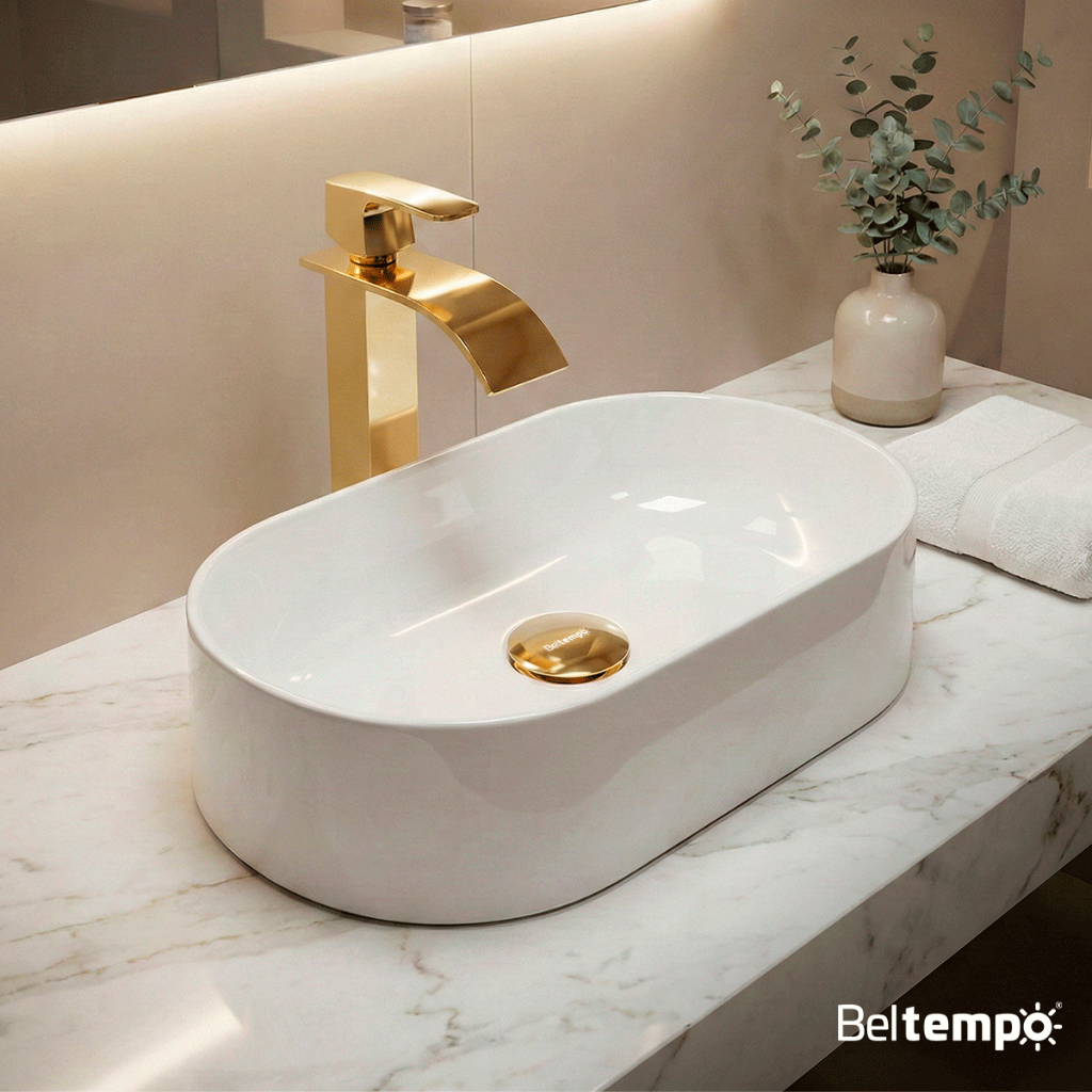 Cuba Pia de Apoio Sobrepor Oval 43x25 Branca Banheiro Lavabo Beltempo BT-2030 em Oferta na Shopee