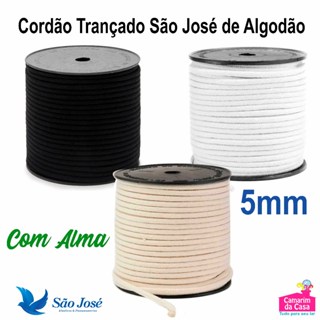 Cordão Trançado São José 5mm Largura Rolo c/ 50m 100% Algodão Cores Cru / Branco / Preto em Oferta na Shopee