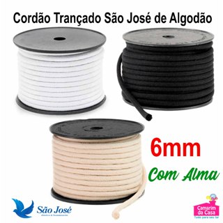 Cordão Trançado São José 6mm Largura Rolo c/ 20m 100% Algodão Cores Cru / Branco / Preto em Oferta na Shopee