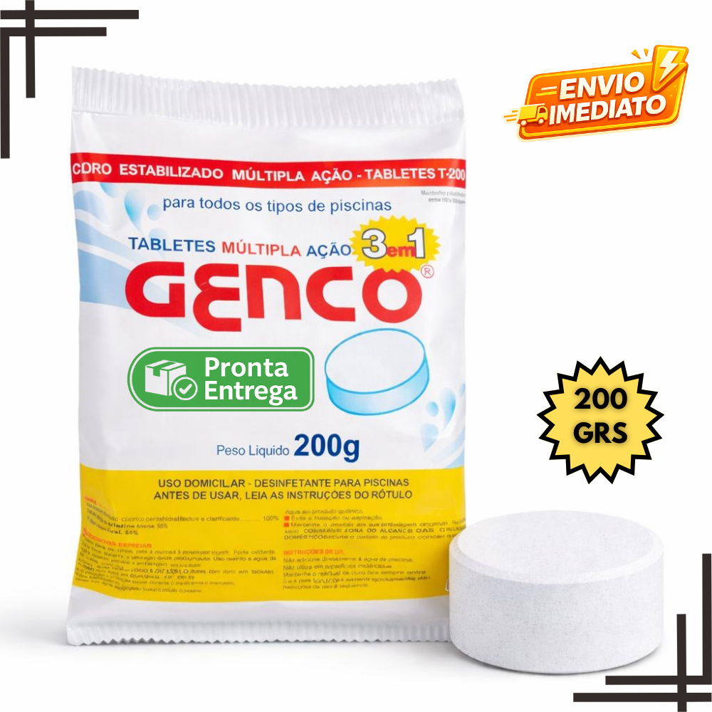 Pastilha de Cloro Genco 3 em 1 Múltipla Ação 200g (T-200) - Tratamento Piscina em Oferta na Shopee