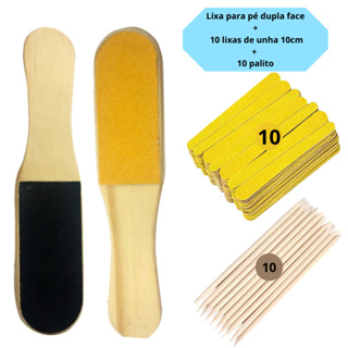 Lixa para pé dupla face + 10 lixas de unha 10cm + 10 palito em Oferta na Shopee