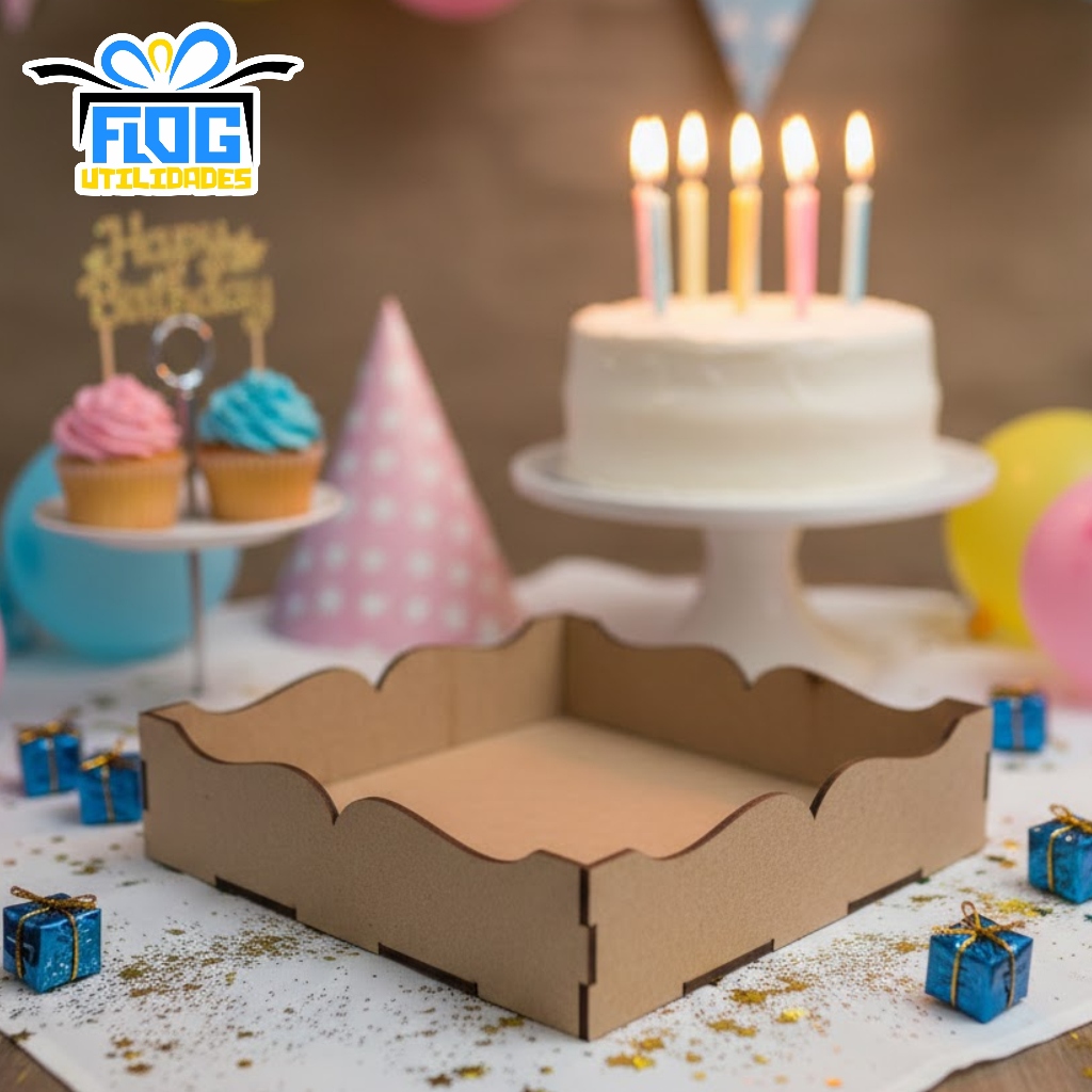 Kit Bandeja Quadrada Lisa - 21x21x5CM Em MDF 2.8MM cru / Festa - Decoração / Lembrança