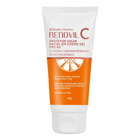 Protetor Solar Facial FPS 40 Com Vitamina C e Ácido Hialurônico 50g
