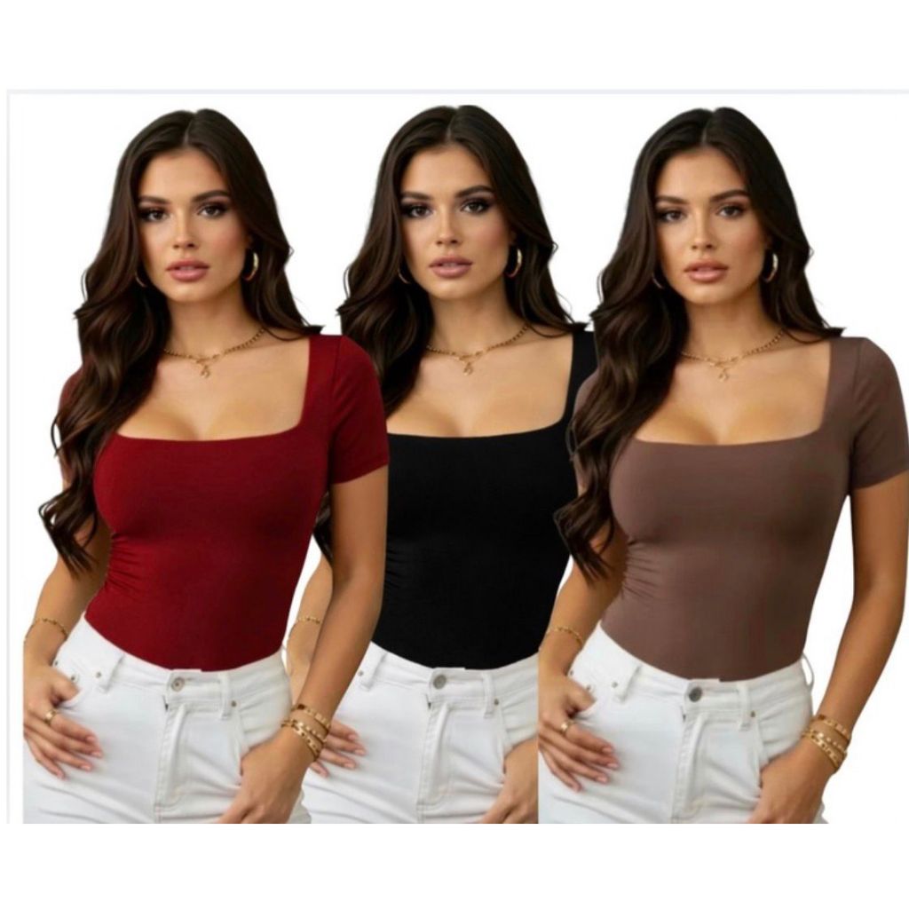Kit 3 Blusa Blusinha Feminina Suplex Duplo Básica Elegante Blogueira Tendencia