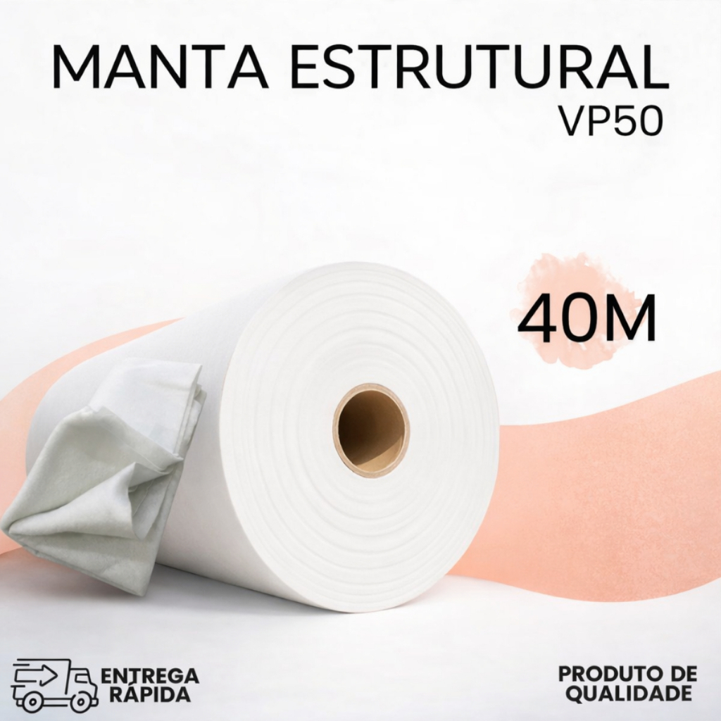 Manta Tipo Bidim VP50 Estrutural 40 Metros Contra Infiltrações