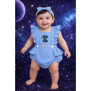 Romper Stitch Angel (6 a 18 meses) Ohana Mesversario Menina Fantasia Bebê Body em Oferta na Shopee
