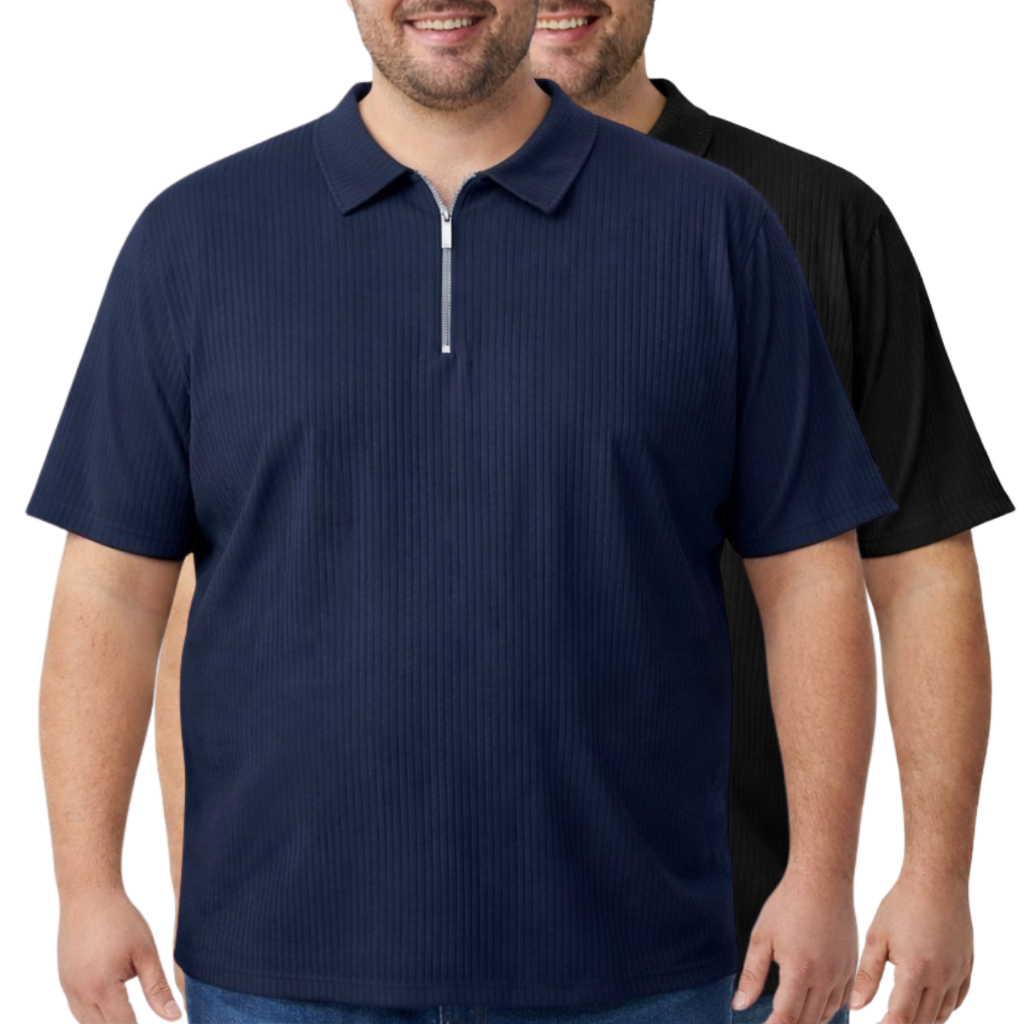 Kit 2 Camisetas Polo Plus Size Manga Curta Com Zíper Malha Canelada Masculina Camisas G1 G2 G3