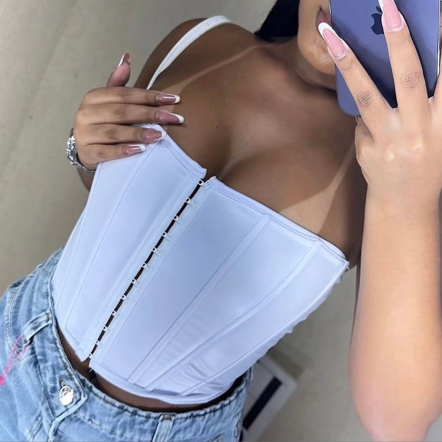 Cropped Corset Espartilho Acetinado Tomara que Caia em Oferta na Shopee