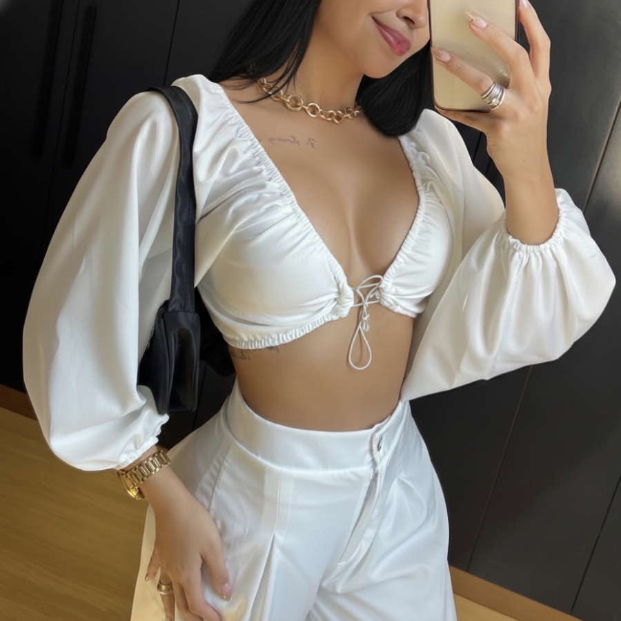 Cropped Manga Lonja Alfaiataria em Oferta na Shopee