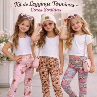 Kit 1 até 5 Calça Legging Infantil Menina Térmica  – Malha Térmica Quentinha para Inverno do 01 ao 10 Anos em Oferta na Shopee