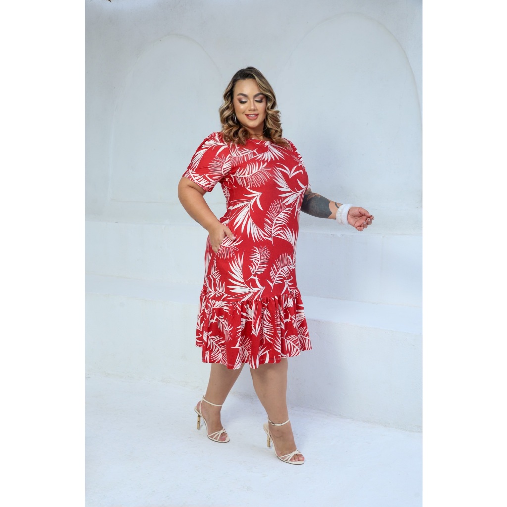 Vestido Curto Plus Size Manga Curta em Oferta na Shopee