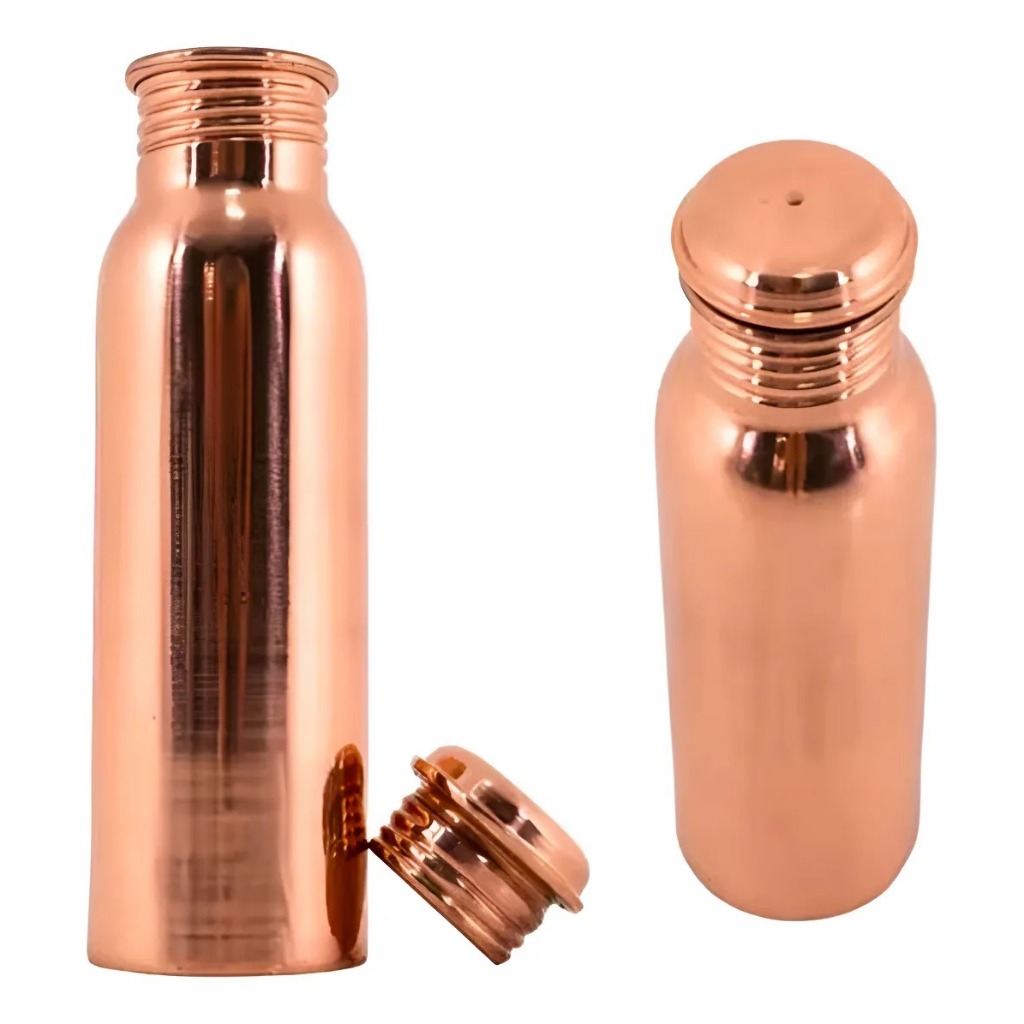 Garrafa De Cobre Lisa - Yoga E Ayurveda - 800ml + Brindes Raspador De Língua