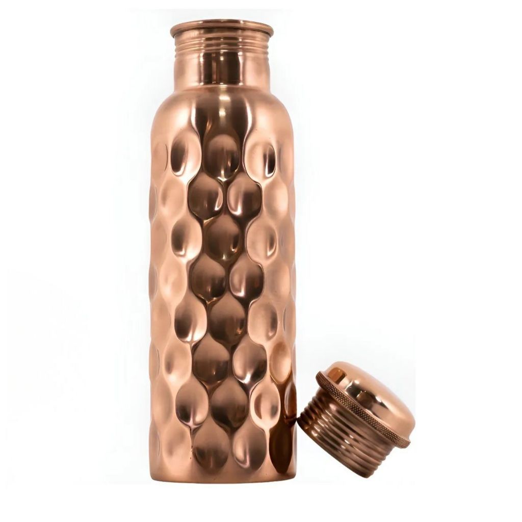 Garrafa De Cobre Martelada - Yoga E Ayurveda - 800ml + Brindes Raspador De Língua