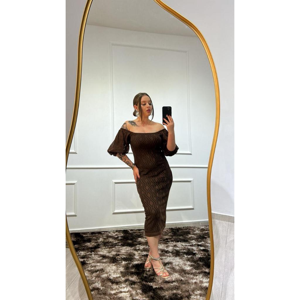 Vestido Midi Tricot Losango com Manga Detalhada Moda Evangélica em Oferta na Shopee