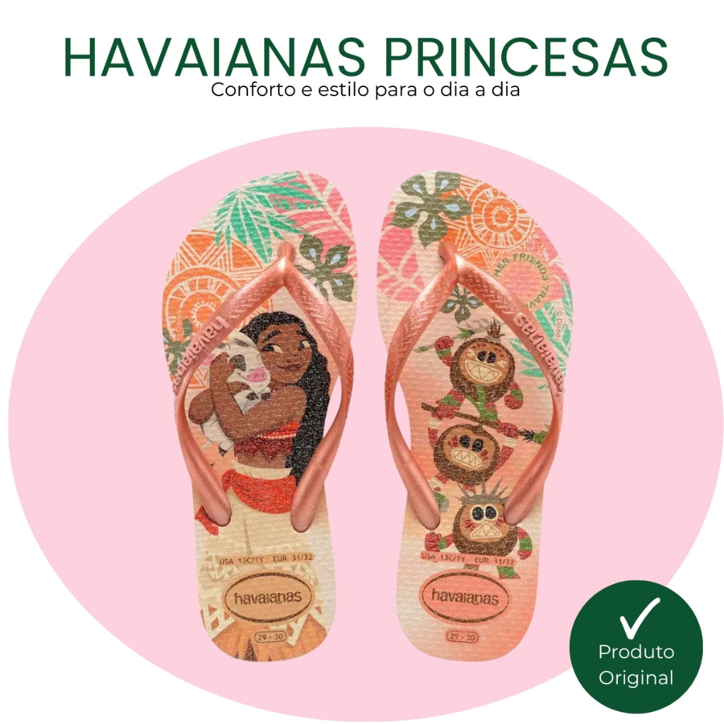 Oferta Chinelo Infantil Havaianas Kids Slim Princesas Disney Moana Original