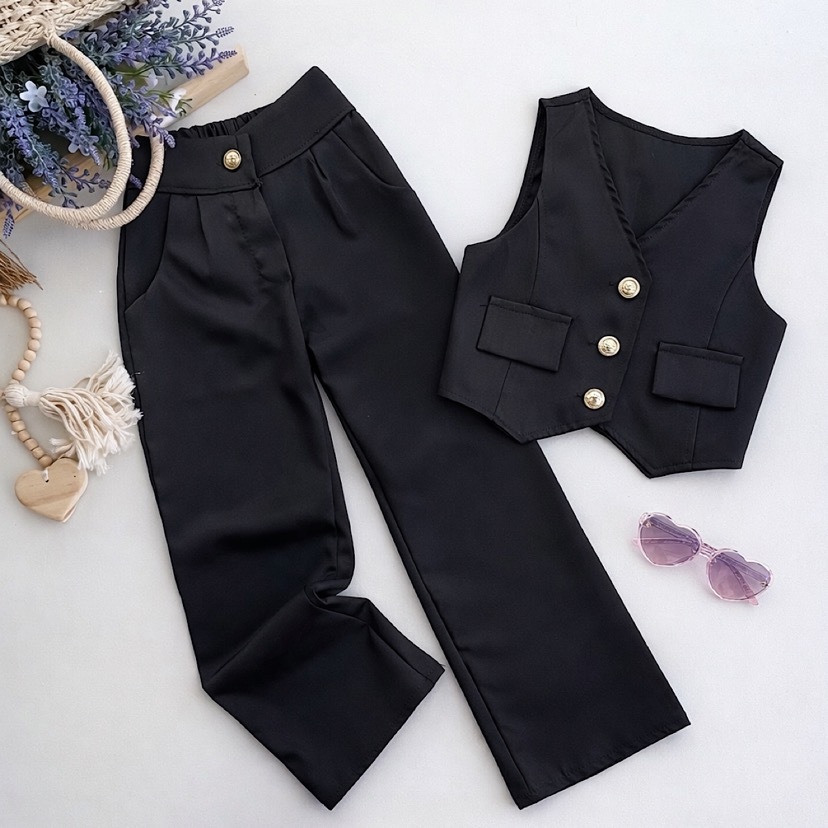 Conjunto Alfaiataria Pantalona 4 ao 16 Anos Luxo Infantil E Juvenil Menina Colete e Calça Pantalona Moda Blogueirinha em Oferta na Shopee