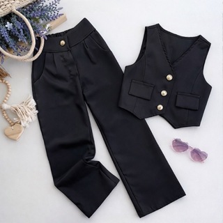 Conjunto Alfaiataria Pantalona 4 ao 16 Anos Luxo Infantil E Juvenil Menina Colete e Calça Pantalona Moda Blogueirinha em Oferta na Shopee