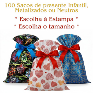 100 Sacos de Presente Infantil Metalizados Neutros Escolha o Tamanho Varias estampas em Oferta na Shopee