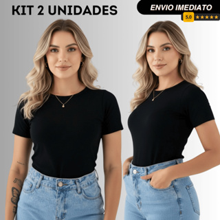 kit 2 Blusa de Manguinha Básica Feminina Premium Compressão Suplex Premium em Oferta na Shopee