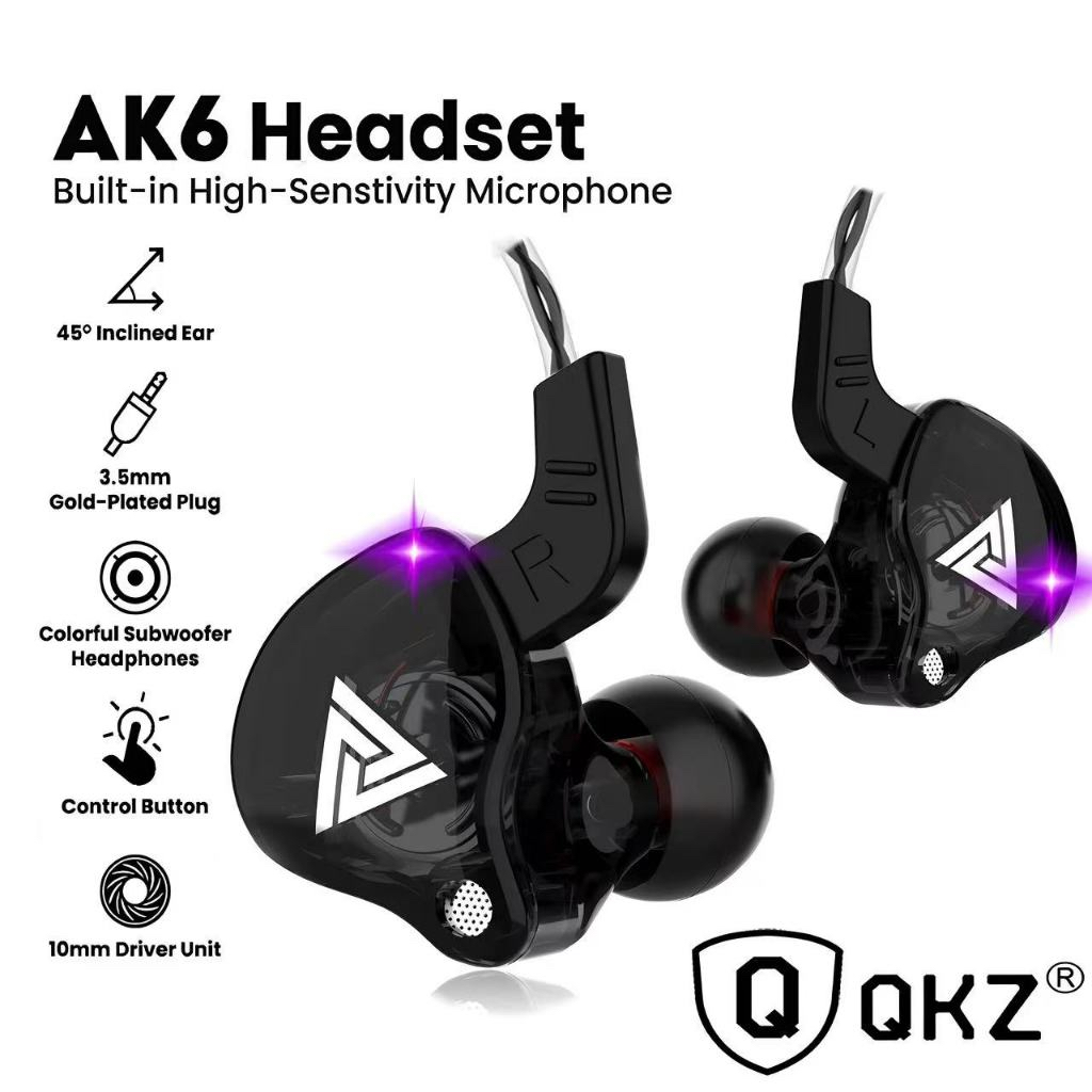Fones de ouvido Qkz Ak6/Ak6 Ultra esportivos para corrida com controle de linha e microfone Gamer Músico Com Case