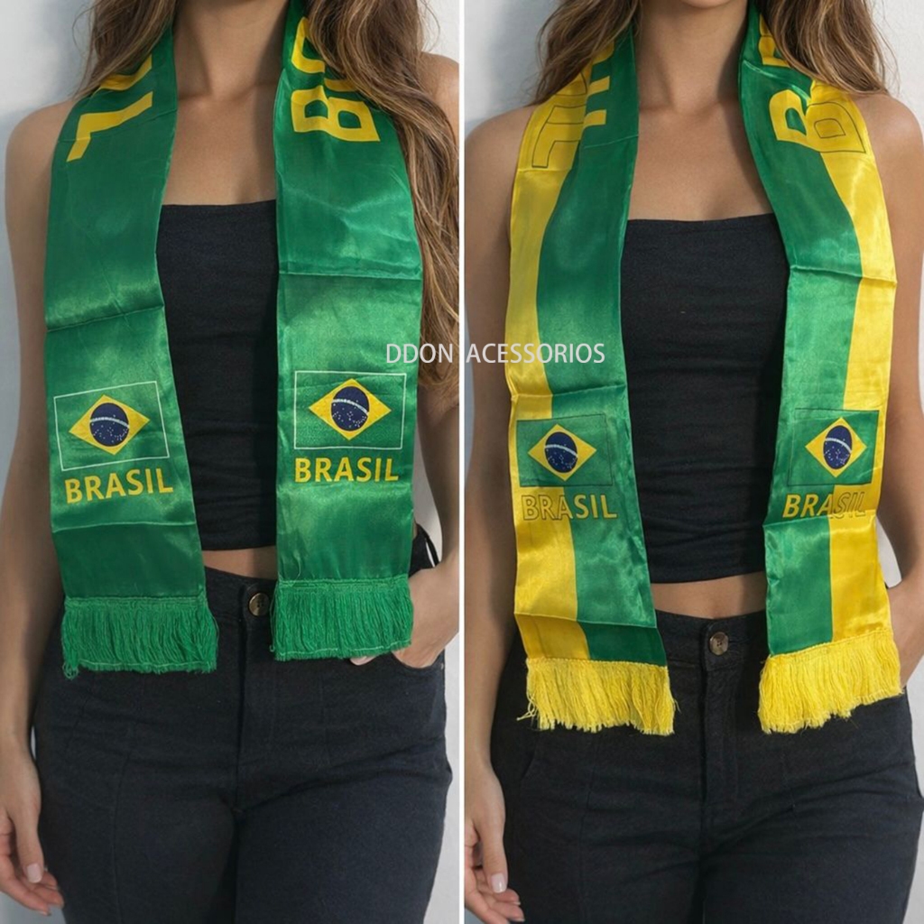 Cachecol Brasil Copa do Mundo Verde Amarelo Torcida Unissex Adulto Infantil